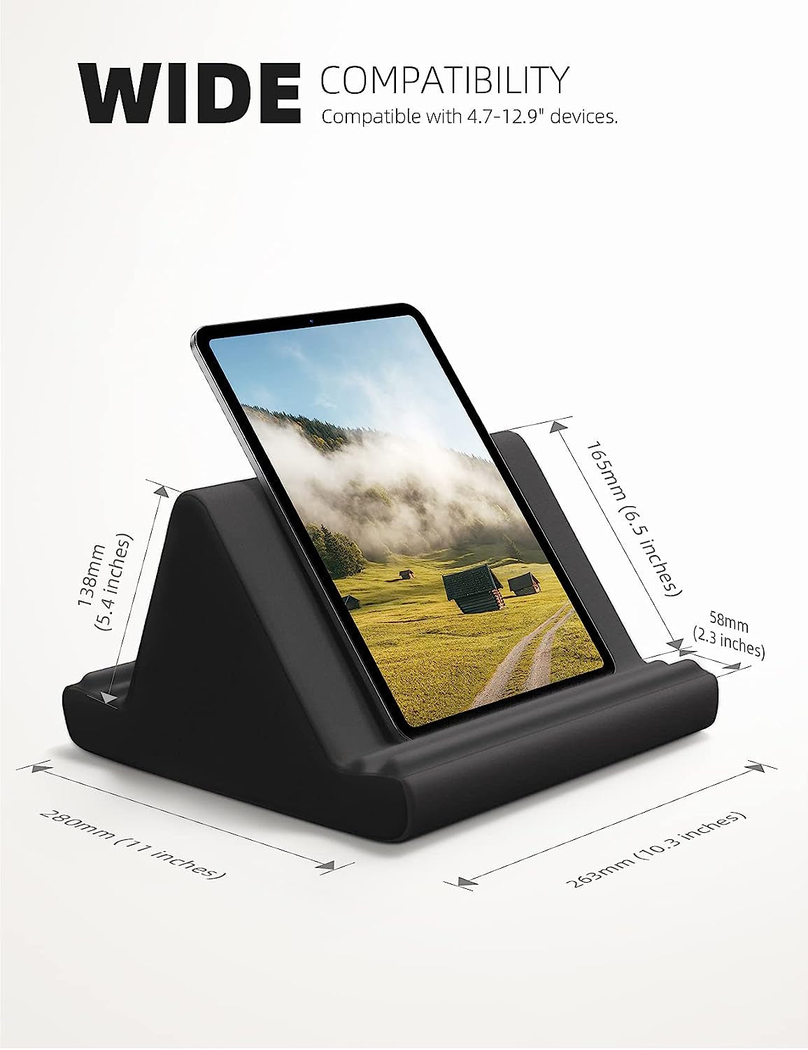 Tablet Pillow Holder Stand - Tablet Pillow Soft Pad for Lap | Tablet Holder for Bed and Desk with Pocket & 4 Viewing Angles, for Ipad Pro Air, Mini, Kindle, Iphone, 4-13" Devices, Black
