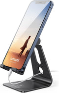 Aluminum Cell Phone Stand, Adjustable Desk Phone Holder for Iphone | Adjustable Viewing Angle, Stable Anti-Slip Base, Case Friendly for Iphone 17 16 15 14 Pro Max, Office Desk Essential, Black
