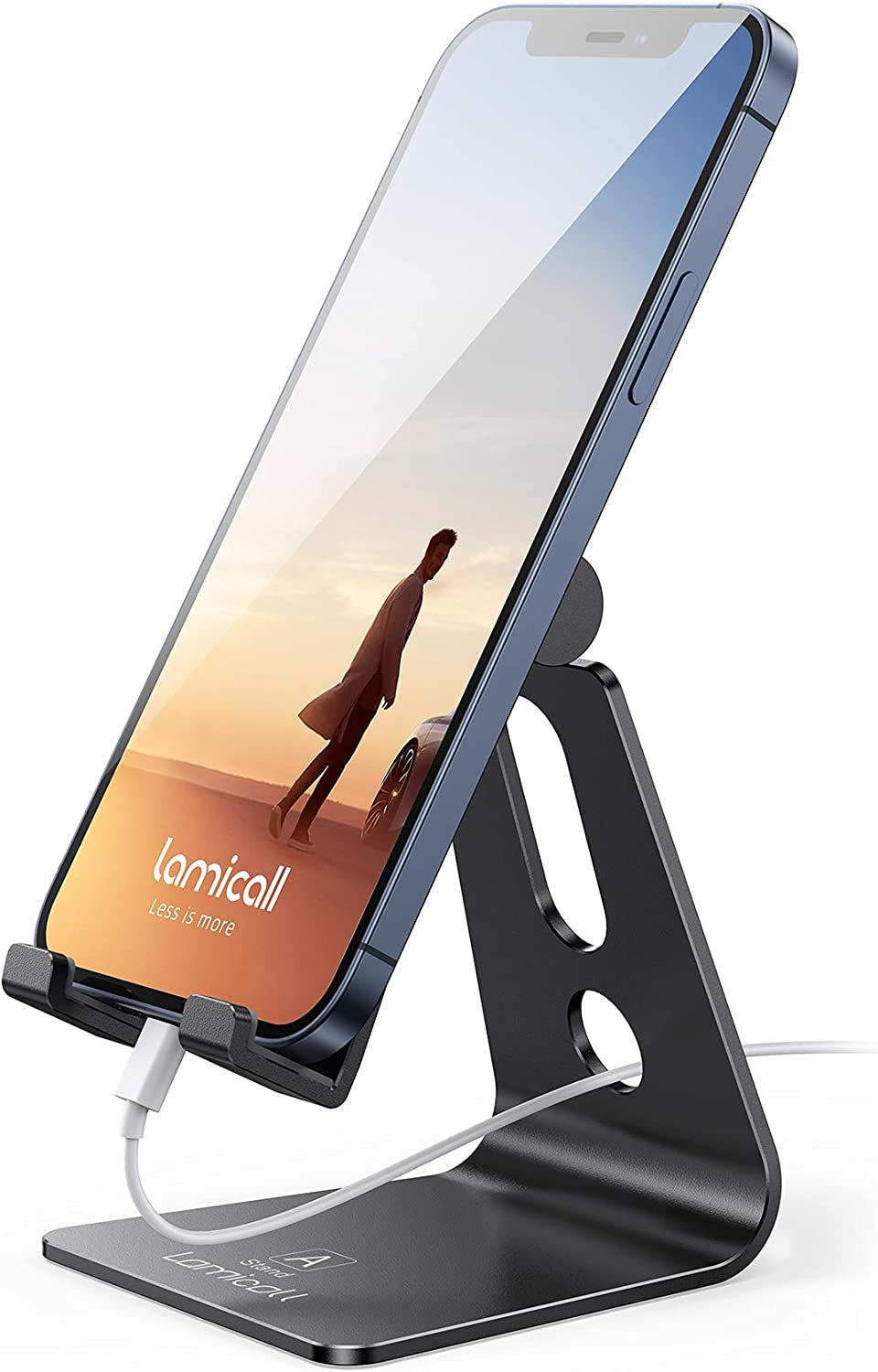 Aluminum Cell Phone Stand, Adjustable Desk Phone Holder for Iphone | Adjustable Viewing Angle, Stable Anti-Slip Base, Case Friendly for Iphone 17 16 15 14 Pro Max, Office Desk Essential, Black