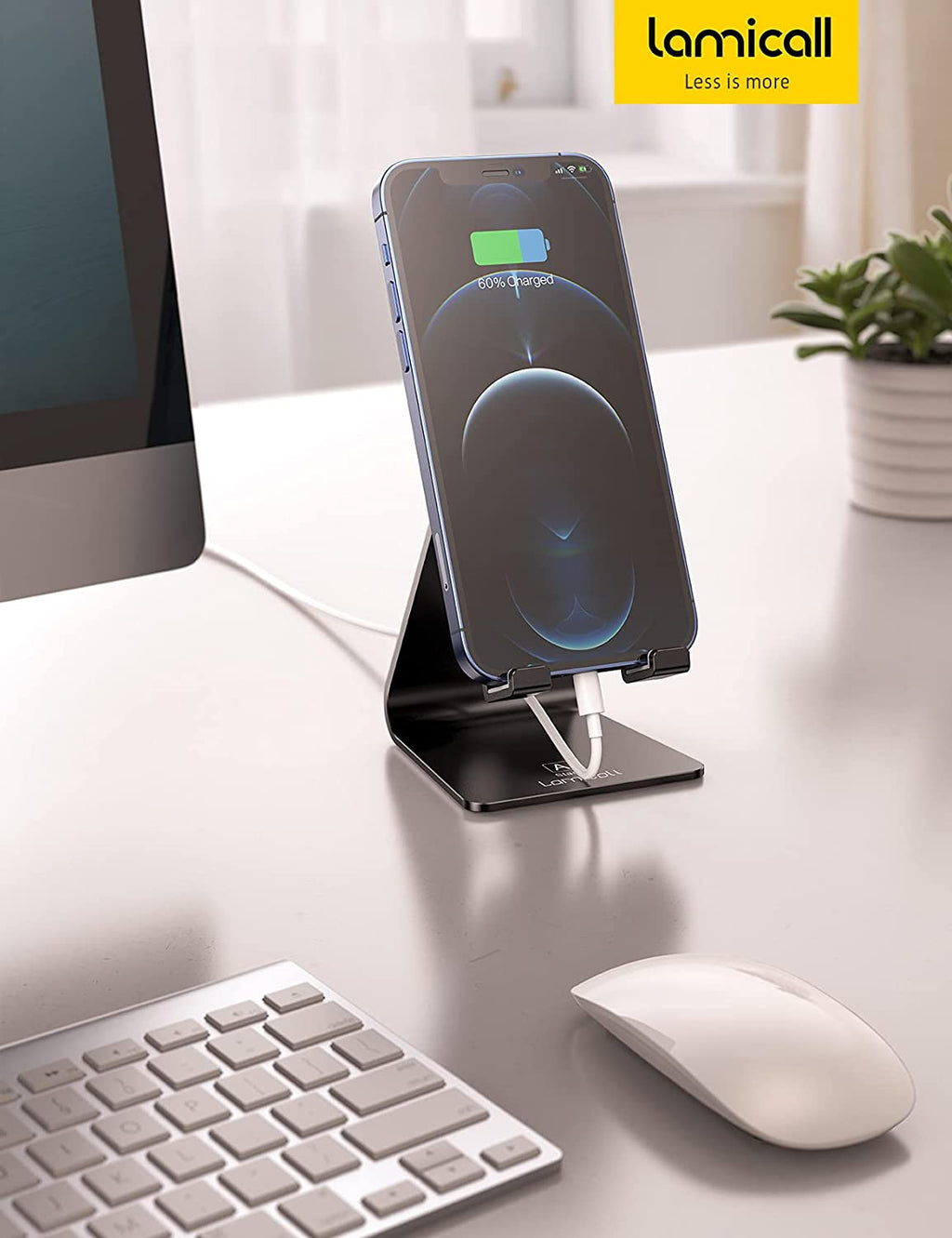 Aluminum Cell Phone Stand, Adjustable Desk Phone Holder for Iphone | Adjustable Viewing Angle, Stable Anti-Slip Base, Case Friendly for Iphone 17 16 15 14 Pro Max, Office Desk Essential, Black