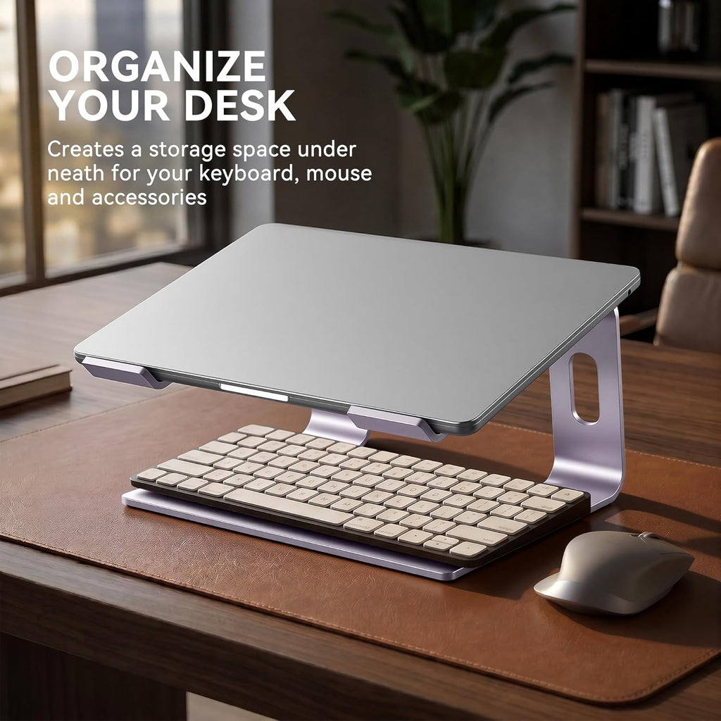 Laptop Stand, Aluminum Computer Riser, Ergonomic Laptops Elevator for Desk, Metal Holder Compatible with 10 to 15.6 Inches Notebook Computer, Purple