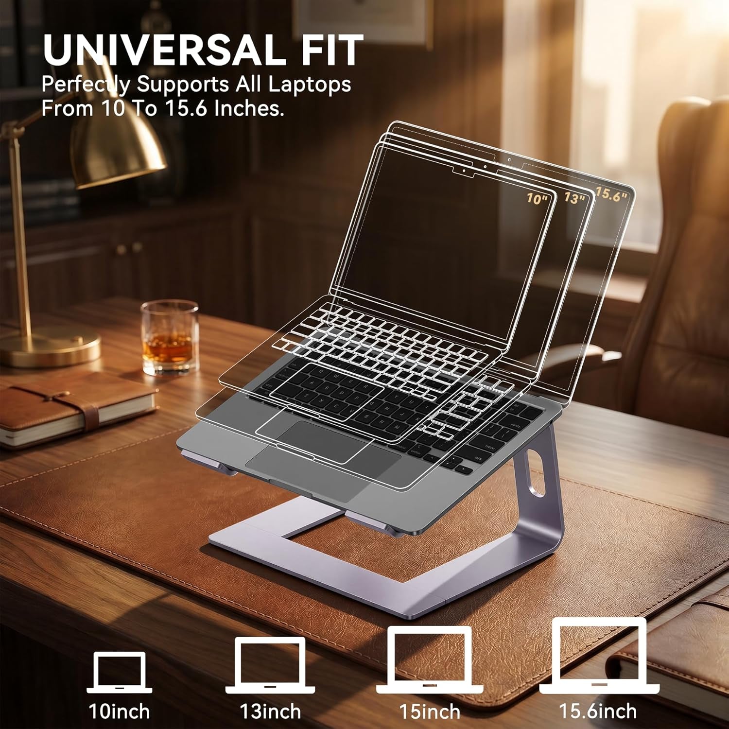 Laptop Stand, Aluminum Computer Riser, Ergonomic Laptops Elevator for Desk, Metal Holder Compatible with 10 to 15.6 Inches Notebook Computer, Purple